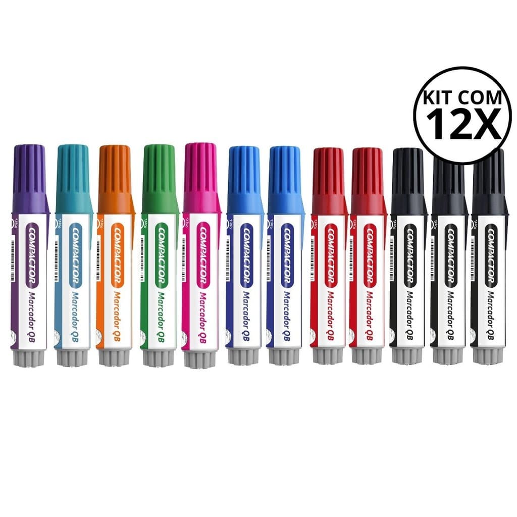 Kit 12 Pinceis Para Quadro Branco Sortidos - COMPACTOR