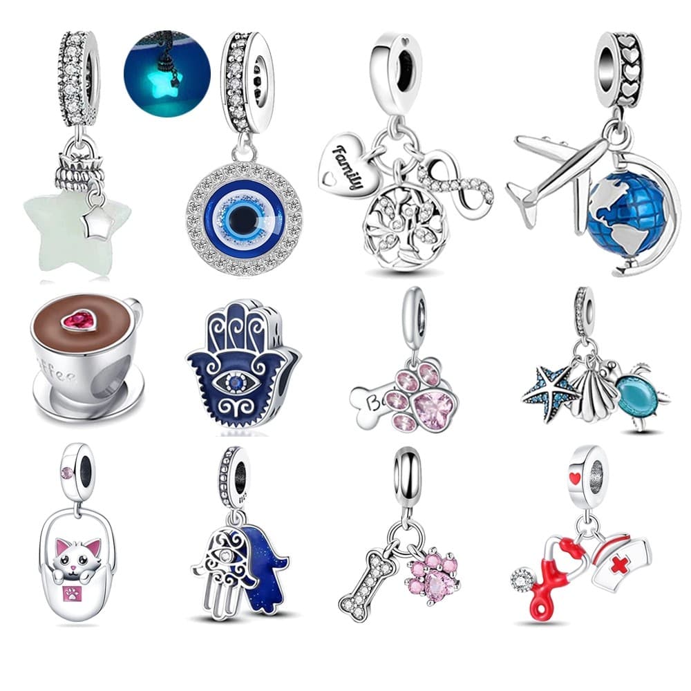 925 Prata Clássica Charm Charm Balão Café Charm Adapta-se à Pulseira de Joalharia