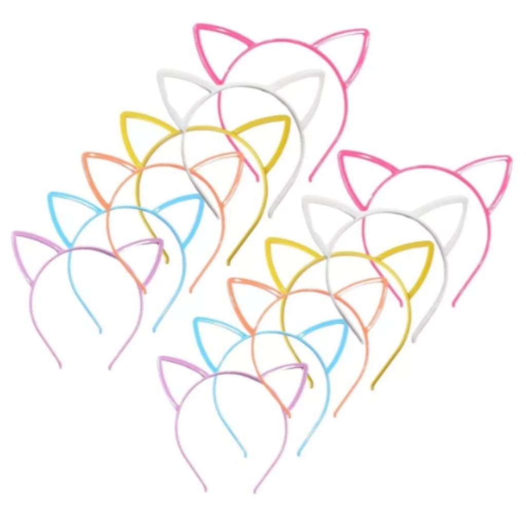 12 Tiaras Gatinho Arquinho Colorida Festa Fantasia Infantil