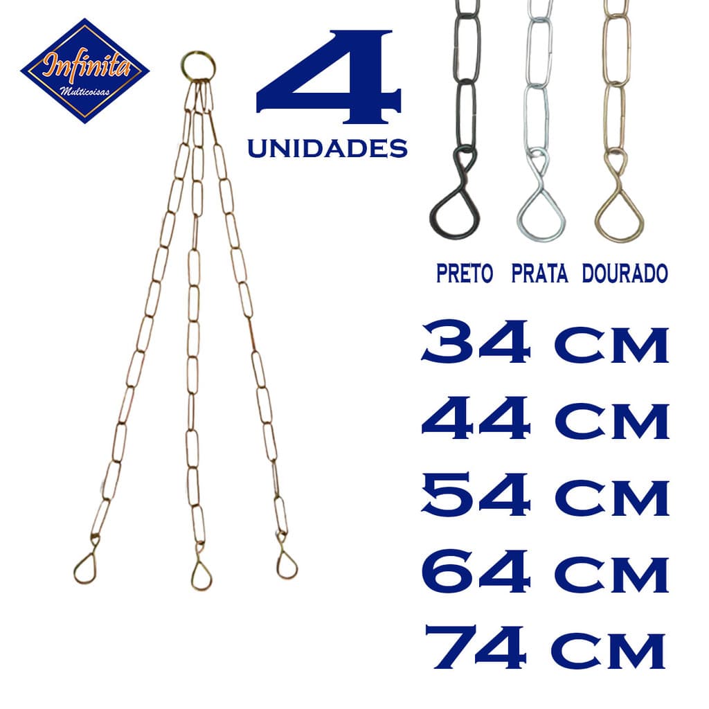 Kit 1 a 4 Corrente tripla para pendurar vaso suspenso planta samambaia