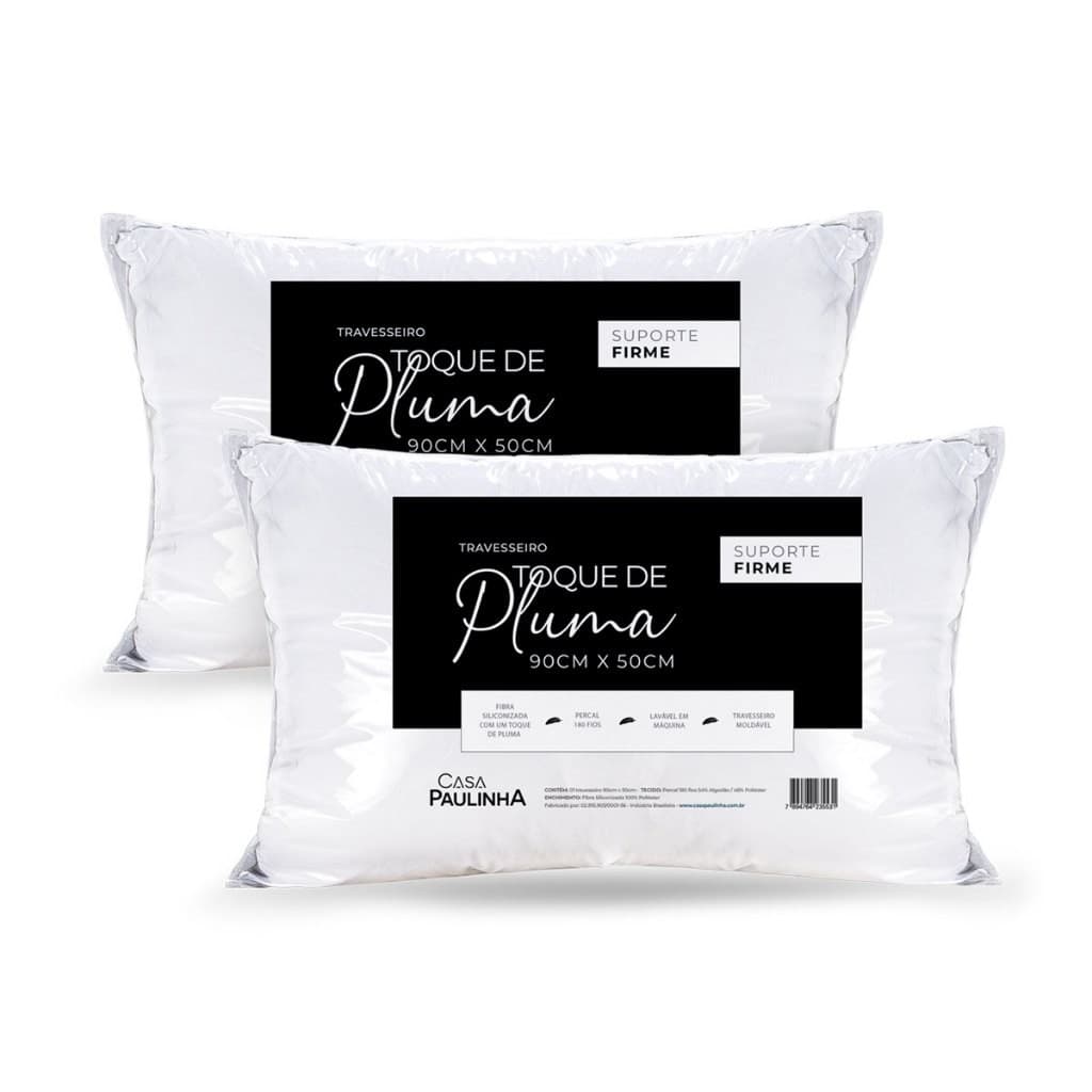 Kit 2 Travesseiros para Cama King 90X50 Toque de Pluma - Percal 180 Fios 100% Algodão