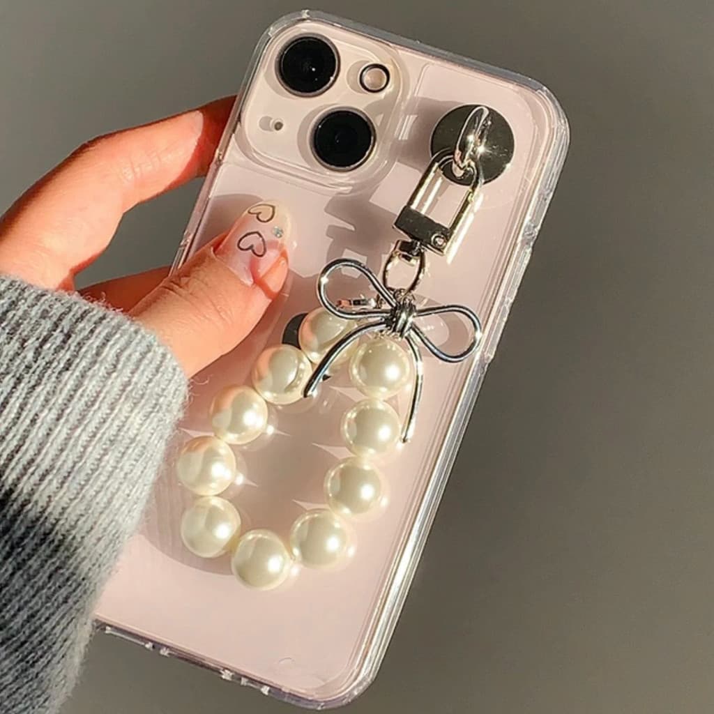 Coreano Bonito Bowknot Pérola Frisado Pingente Telefone Charme Cinta Para iPhone Samsung Accessrioes Mulher Pendurado Co