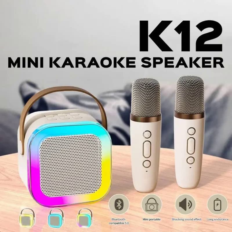 K12 Caixa de som sem fio com microfone Karaokê, Mini Alto-falante Bluetooth portátil de Karaoke com 1/2 Microfone