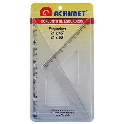 Conjunto de esquadro escolar Acrimet 45º e 60º 21cm 567