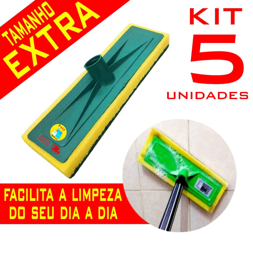 Kit 1 a 5 Lava piso chão azulejo porcelanato vidro passa cera esfregão limpeza pesada s/ cabo