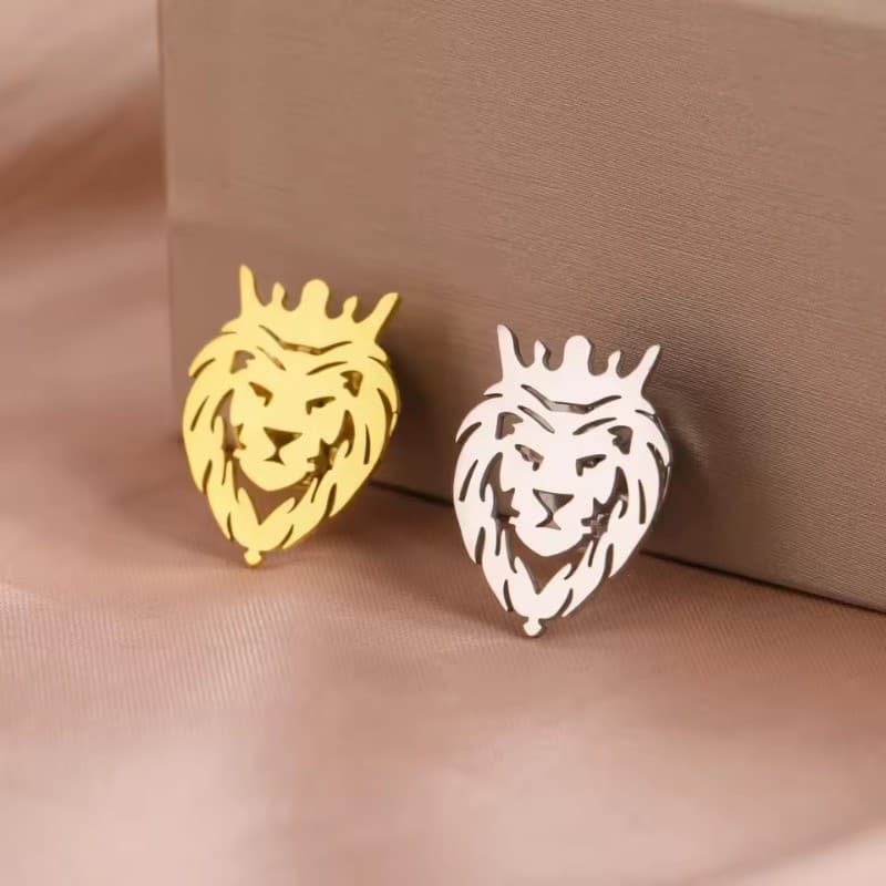 Coroa Leão Broche Jóias De Aço Inoxidável Masculino Feminino Tendência Emblemas Animal Terno Pino Presentes
