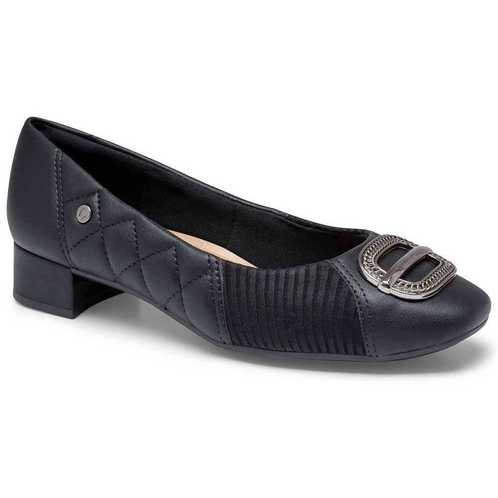 Sapato Feminino Campesí Salto Baixo Bloco Preto L9091-0005