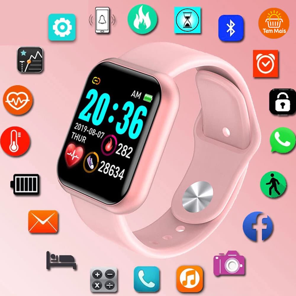 Smartwatch D20 Tela HD Bluetooth Relógio Inteligente Y68 Monitor de Frequência e Chamada