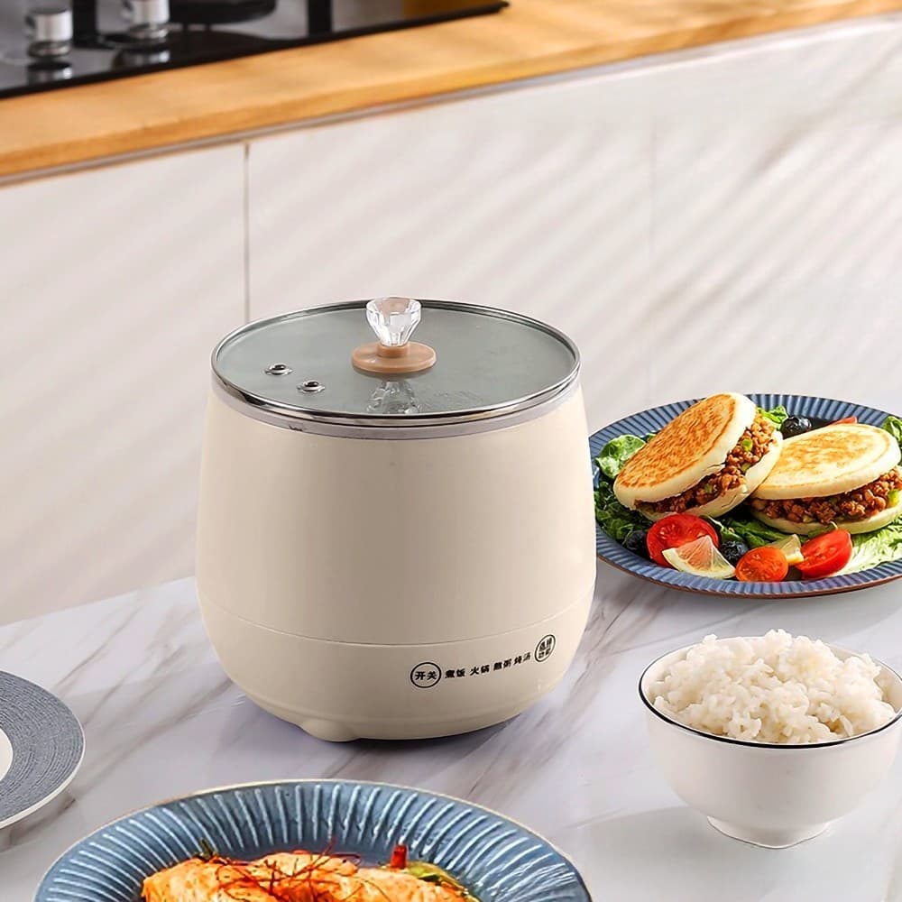 Mini Panela De Arroz Elétrica Cerâmica 1,8 Litros 110V / 220V PREMIUM BEGE
