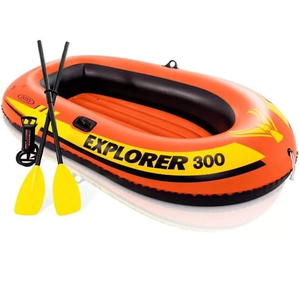 BOTE EXPLORER 300 INTEX + BOMBA MANUAL E REMOS SUPORTA 186KG