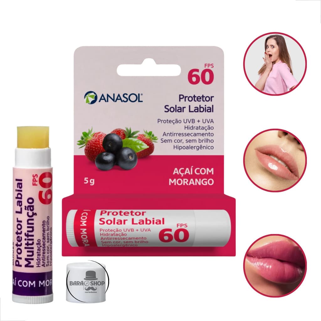 Protetor Solar Labial Fps60 Açaí Com Morango Unissex Sem Cor