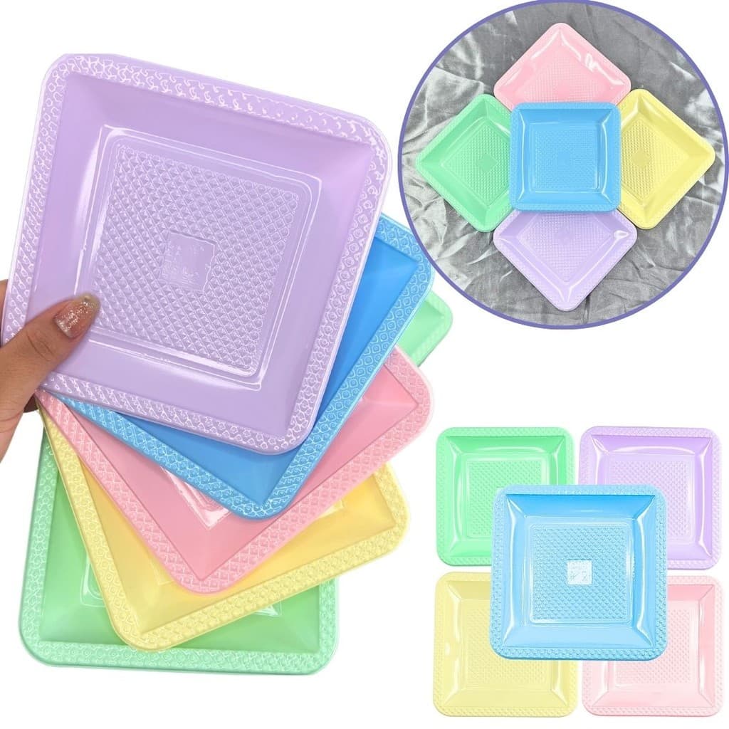 Kit 50 Pratos Descartável Quadrado Diamante Premium Luxo Festa Aniversario Candy Pratinho Sobremesa Bolo