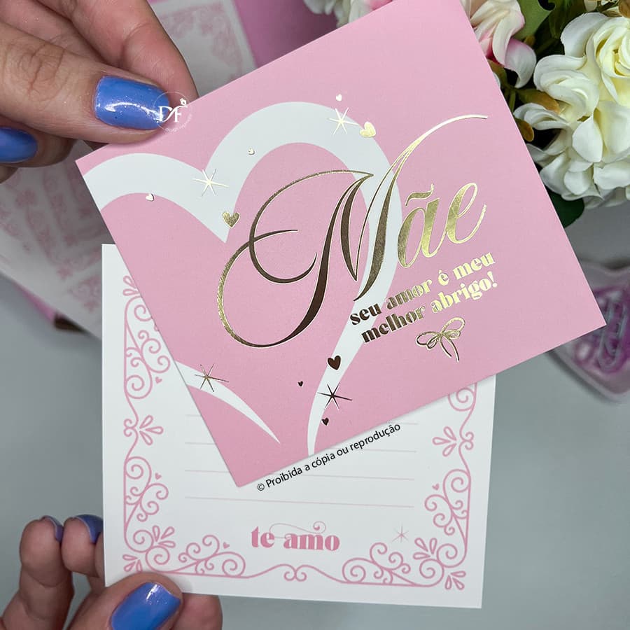 10, 25 Postais Dia das Mães | Coração - com Hotstamping - Cartões para presentes ou encomendas