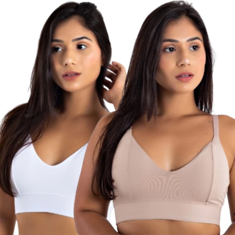 Kit 2 Sutiã Feminino Sem Bojo Reforçado Básico Frente Única Lingerie Conforto Top Sustentação