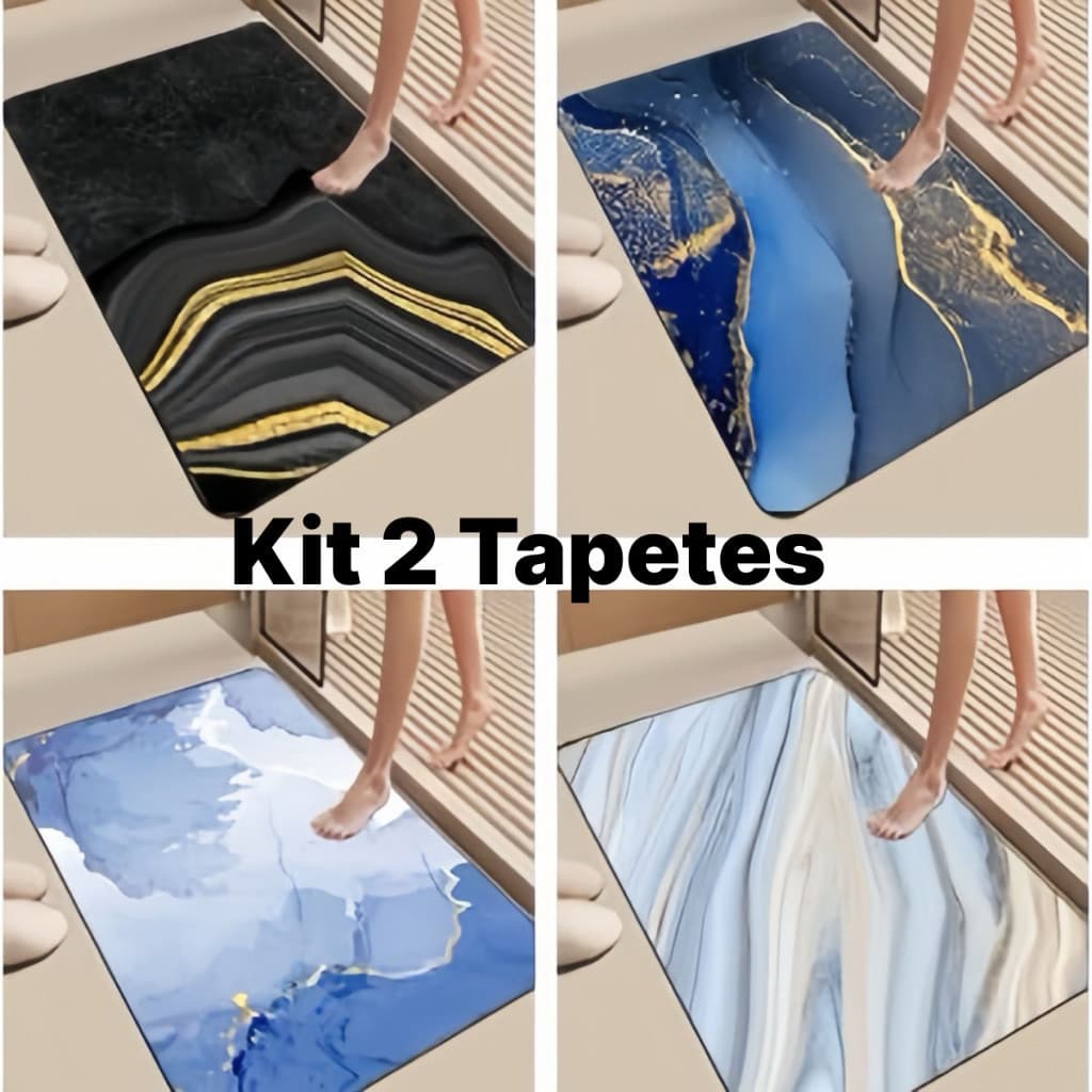 Kit 2 Tapete Absorvente Antiderrapante Para Banheiro/Porta De Entrada padrão de mármore envio imediato