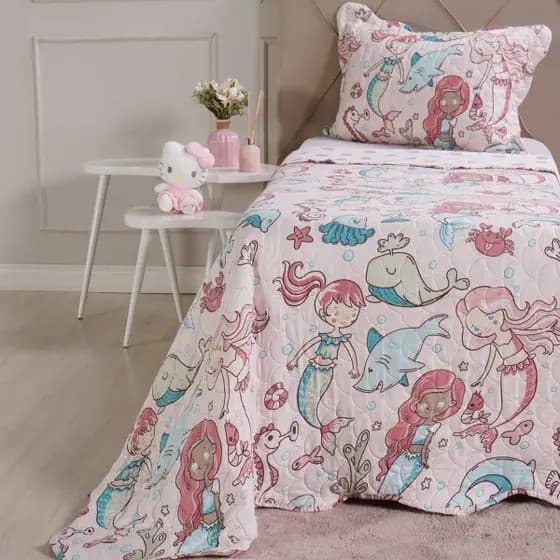 Cobre Leito Infantil C/Porta Travesseiro Kids Mermaid