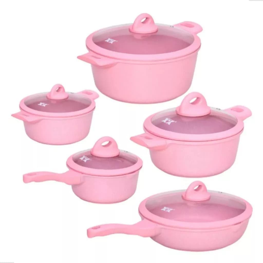 Jogo de Panelas 5 Peças Indução e Gás Conjunto de Panelas Revestido em Cerâmica Granito Antiaderente Frigideira Caçarola