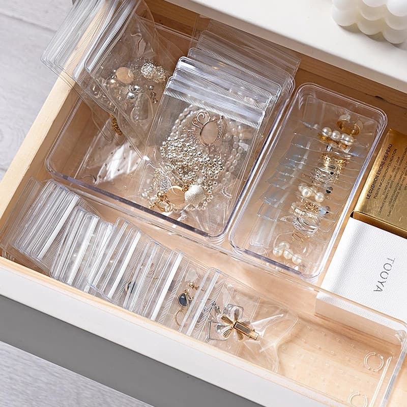 100 Pcs Saco De Jóias Transparente Anti Oxidação Brincos Colar Manual Saco De Armazenamento Portátil