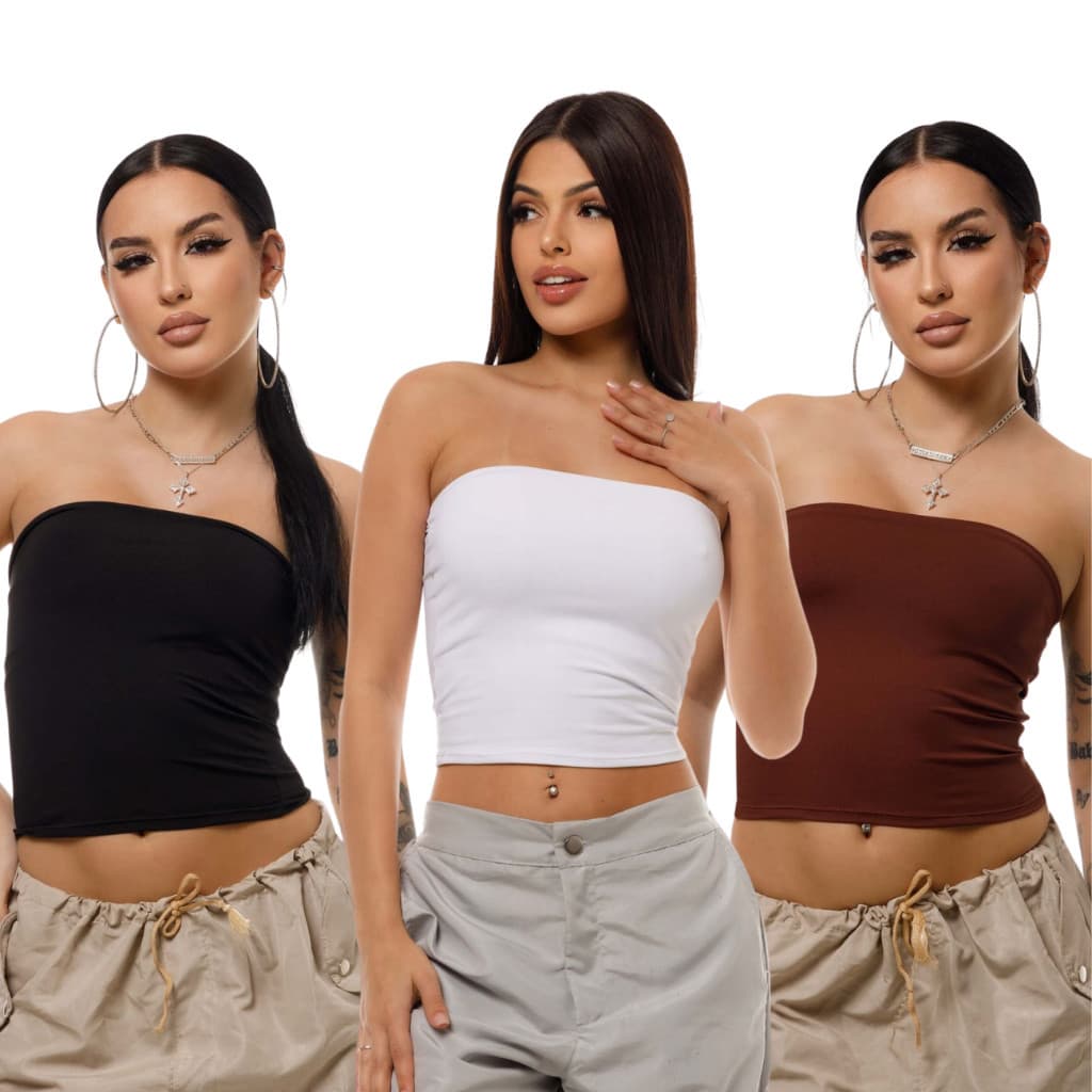 Top Tube Blusa Tomara Que Caia Feminino De Suplex Com Forro No Busto Moda Blogueira Básica Tamanho Único