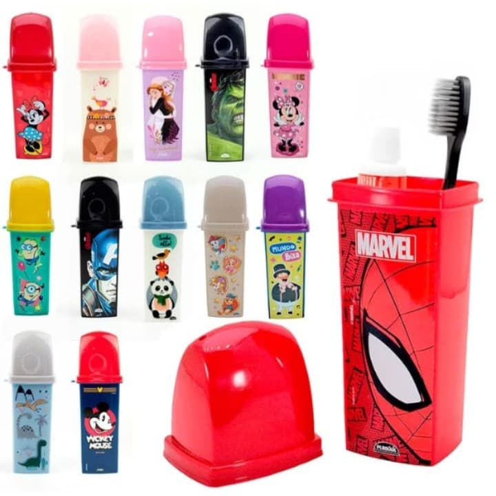 Porta escova de dente infantil case dental plasutil escolar estojo Disney