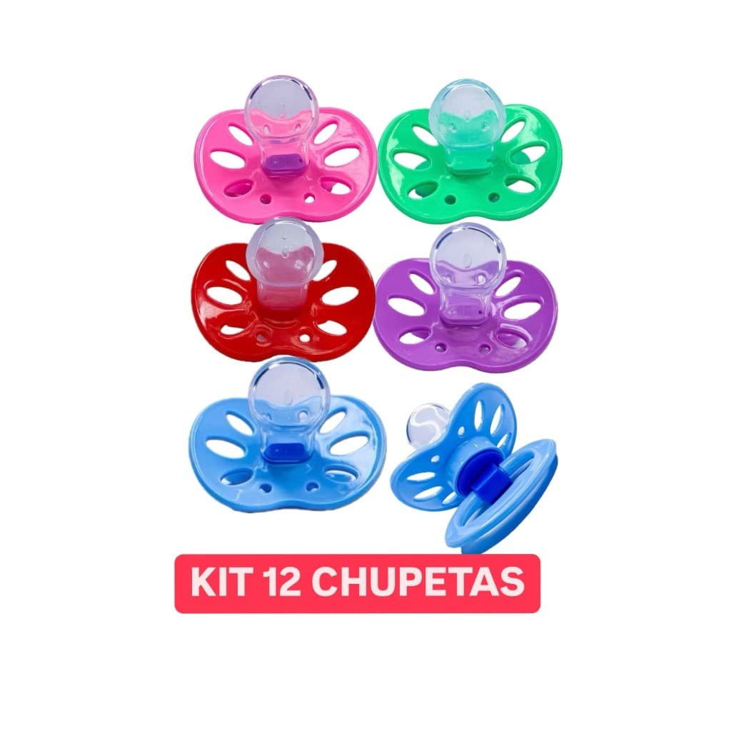 kit 12 Chupetas Baratinha Bico De Silicone Orto ou Redondo Fase 2 CORES MISTA pepeta