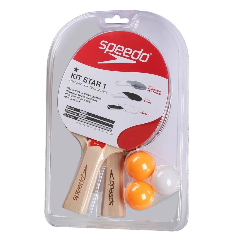 Kit Star 1 Tênis de Mesa Ping Pong Speedo 2 Raquetes + 3 Bolas