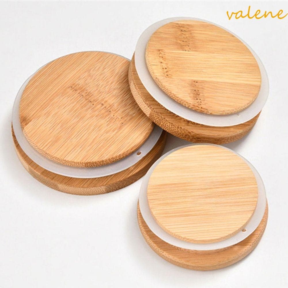 Tampa De Copo VALENE Grão Transparente Diversos Tamanhos Arte De Carpintaria Anel De Silicone Capa De Bambu