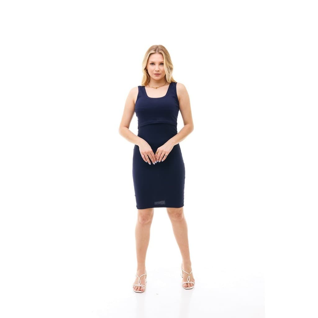 Vestido Básico Gestante Amamentação Regata Azul Marinho