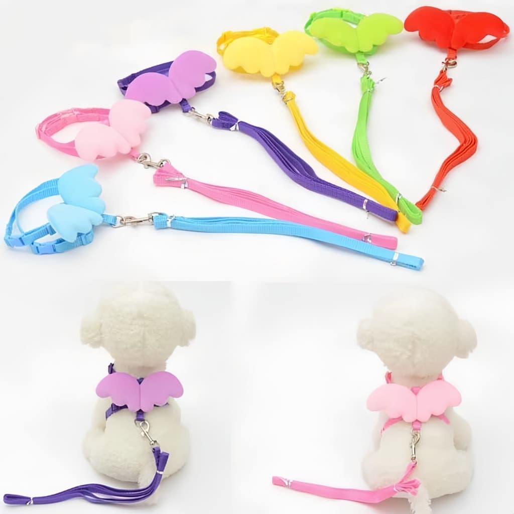 Coleira Peitoral Anjo para Gato Pet Colorido Ajustável com Guia e Asa 024-084