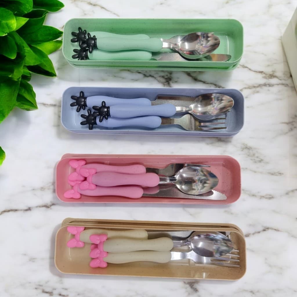 Conjunto/KIT Talher Infantil Com Garfo Faca Colher De Inox