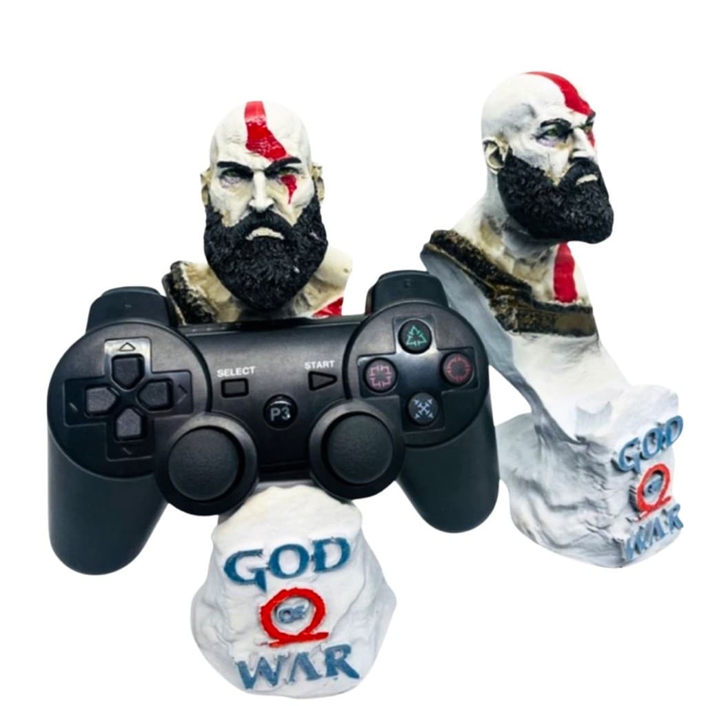 Boneco Colecionável Estátua Action Figure Suporte Controle Kratos God Of War Jogo Game Resina