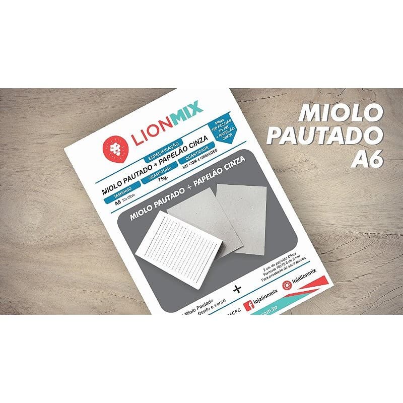 MIOLO PAUTADO A6  96 FOLHAS + PAPELÃO CINZA - OFFSET 75G. PB - Embalagem C/ 4 Kits