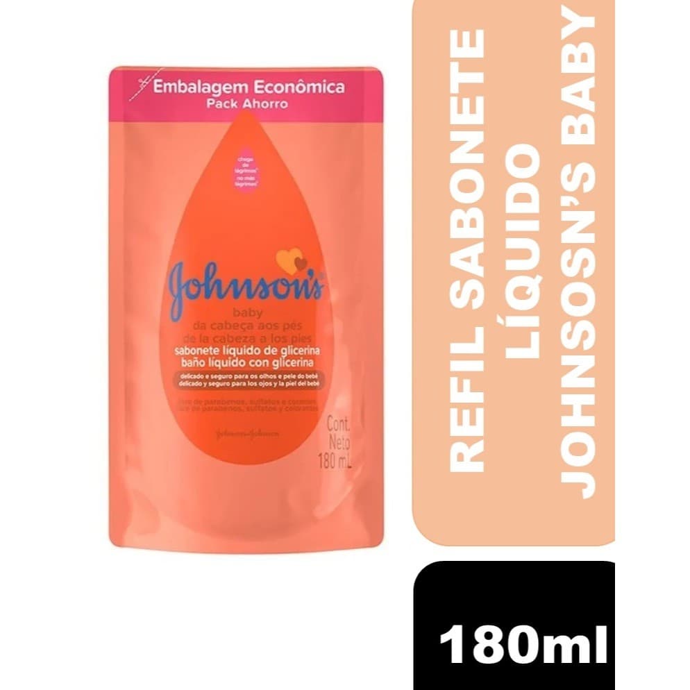 Refil Sabonete Líquido De Glicerina Johnsons Baby Da Cabeça Aos Pés 180ml