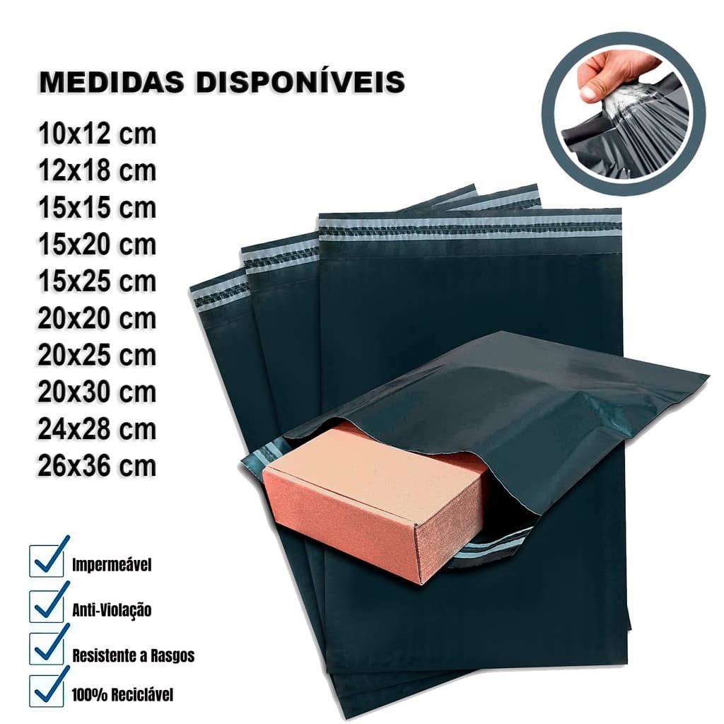 Envelope Segurança Saco Plástico Correio Sedex Lacre Auto Colante Resistente E-commerce 10x12