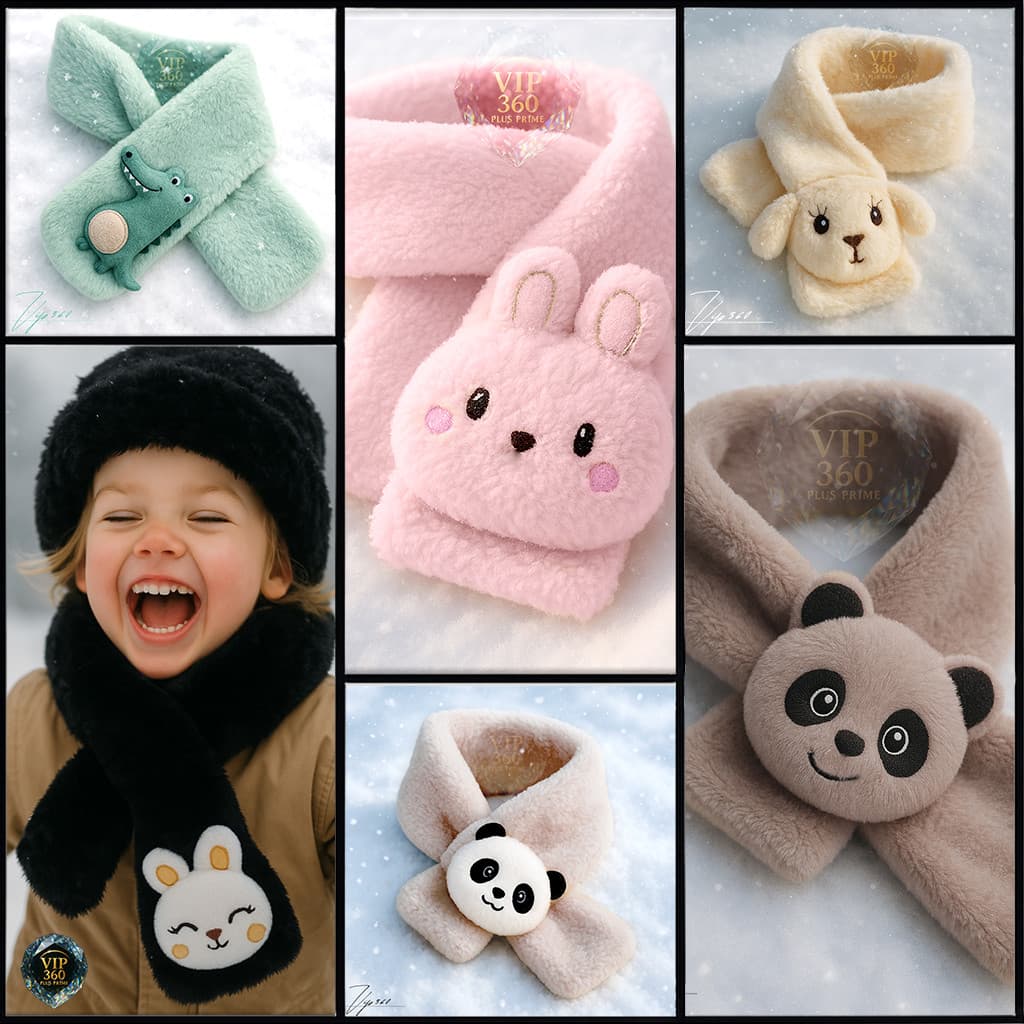 Cachecol Infantil de Pelúcia Bichinhos Fofos – Macio, Antialérgico eSuper Quentinho para o Inverno