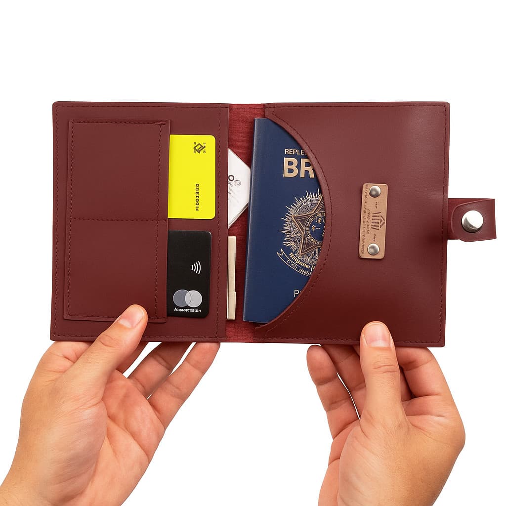 Carteira Porta Passaporte Couro Padrão Montana Artesanal Artesanato