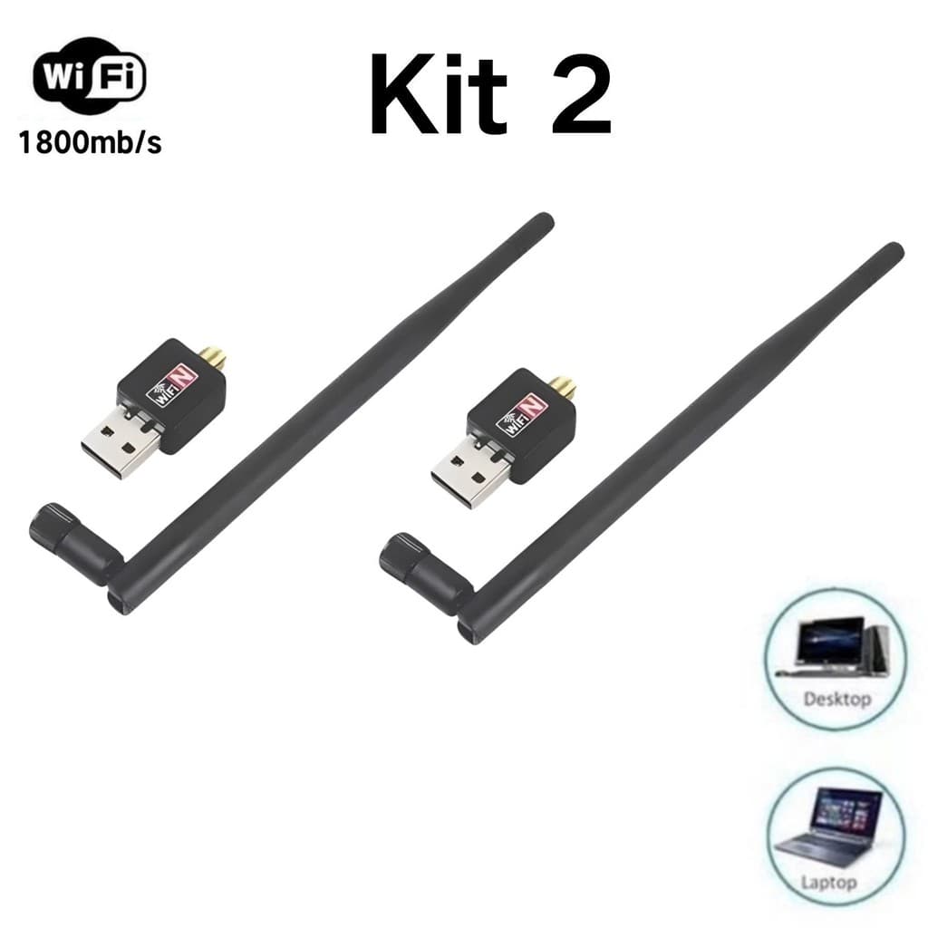 Kit 2 Antena Wi-fi Adaptador Receptor 1800mb/s Usb Pc Notebook