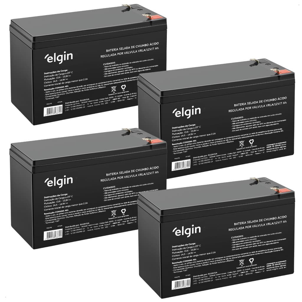 Kit 4 Bateria Para Cerca Elétrica  Selada Nobreak 12V 7A