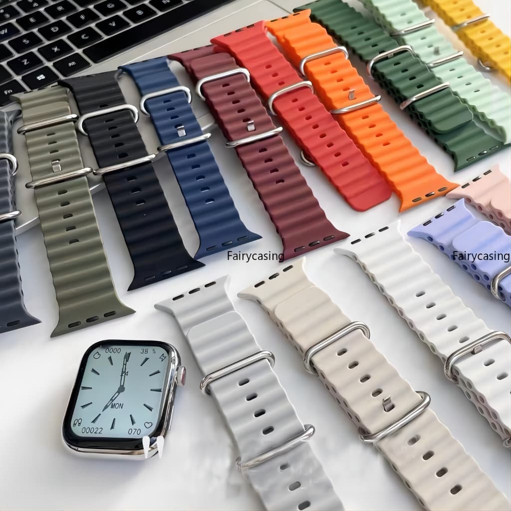 Pulseira De Silicone Com Alça Oceânica Para Apple Watch Series 8 7 ultra 49/45/41/44/40/42/38mm Substituição De Relógios