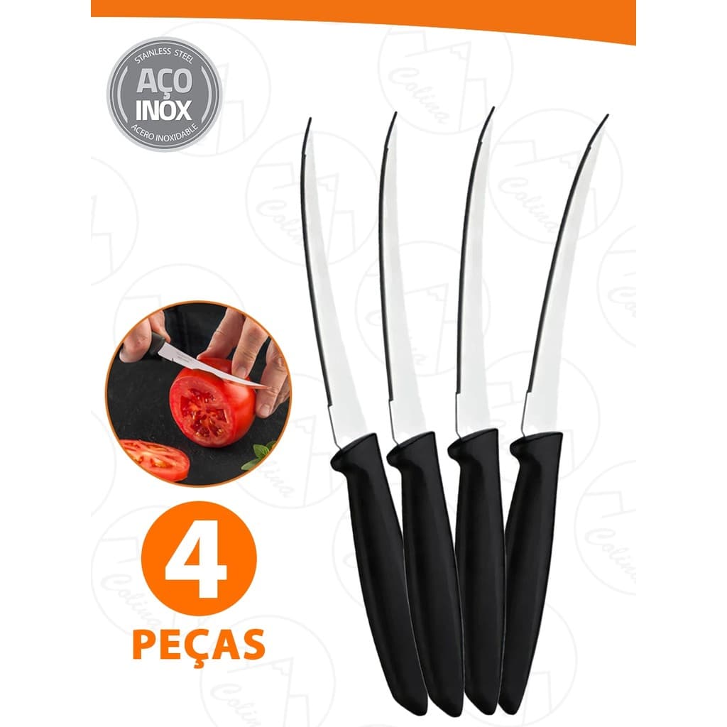 Kit 1 a 4 Facas Para Tomate Aço Inox Legumes Chef Profissional 5 Kolling Sell