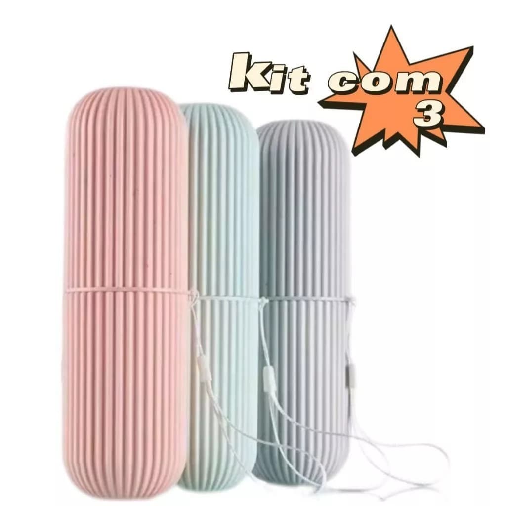 Kit com 3 Porta Escova De Dente Plástico Viagem Bolsa Escola