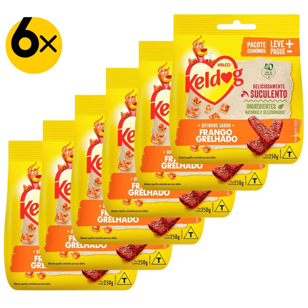 Kit 6 Bifinho Keldog para Cães Sabor Frango Grelhado 250 g