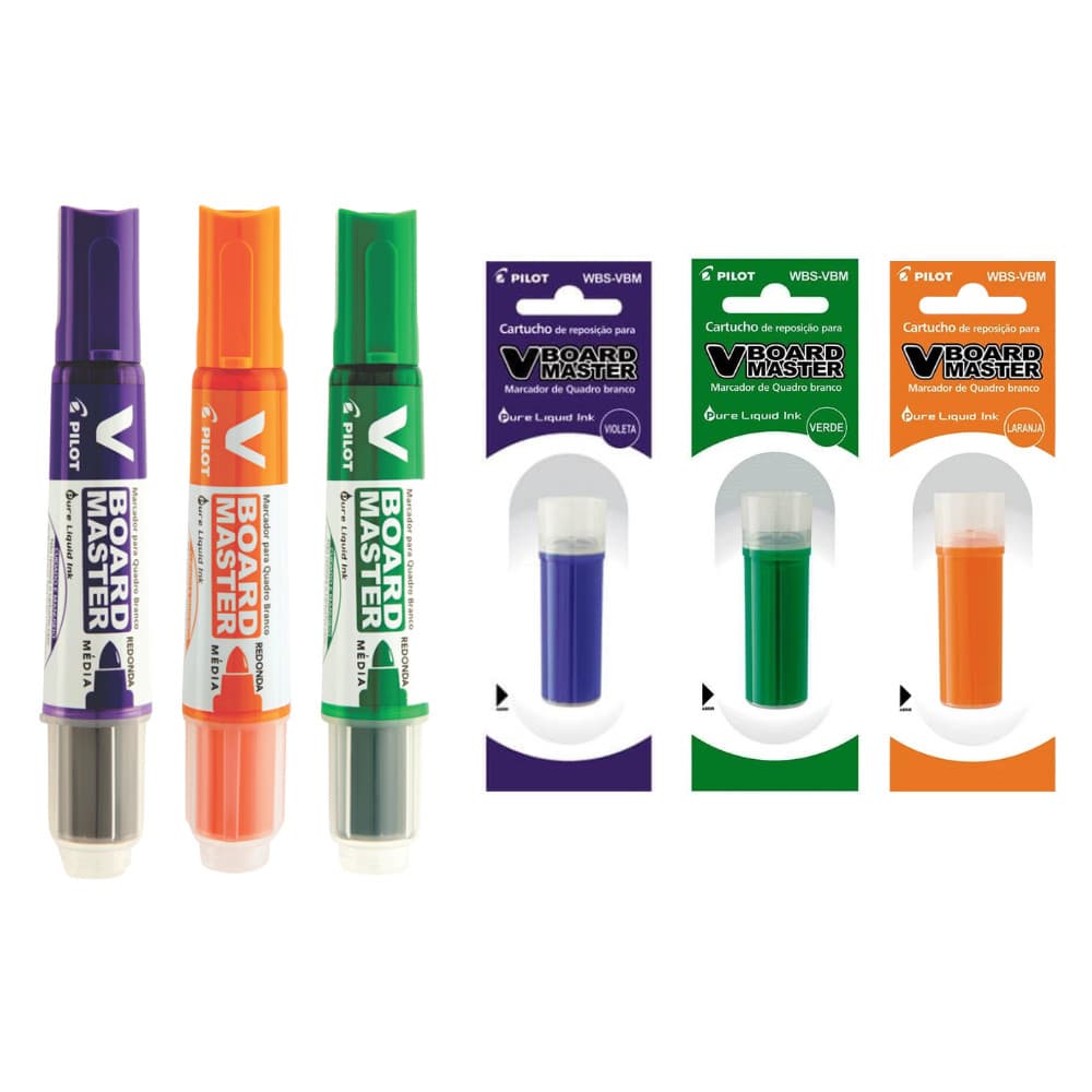 Kit 3 Pincel Para Quadro Branco + 3 Refil PILOT V-Board Master