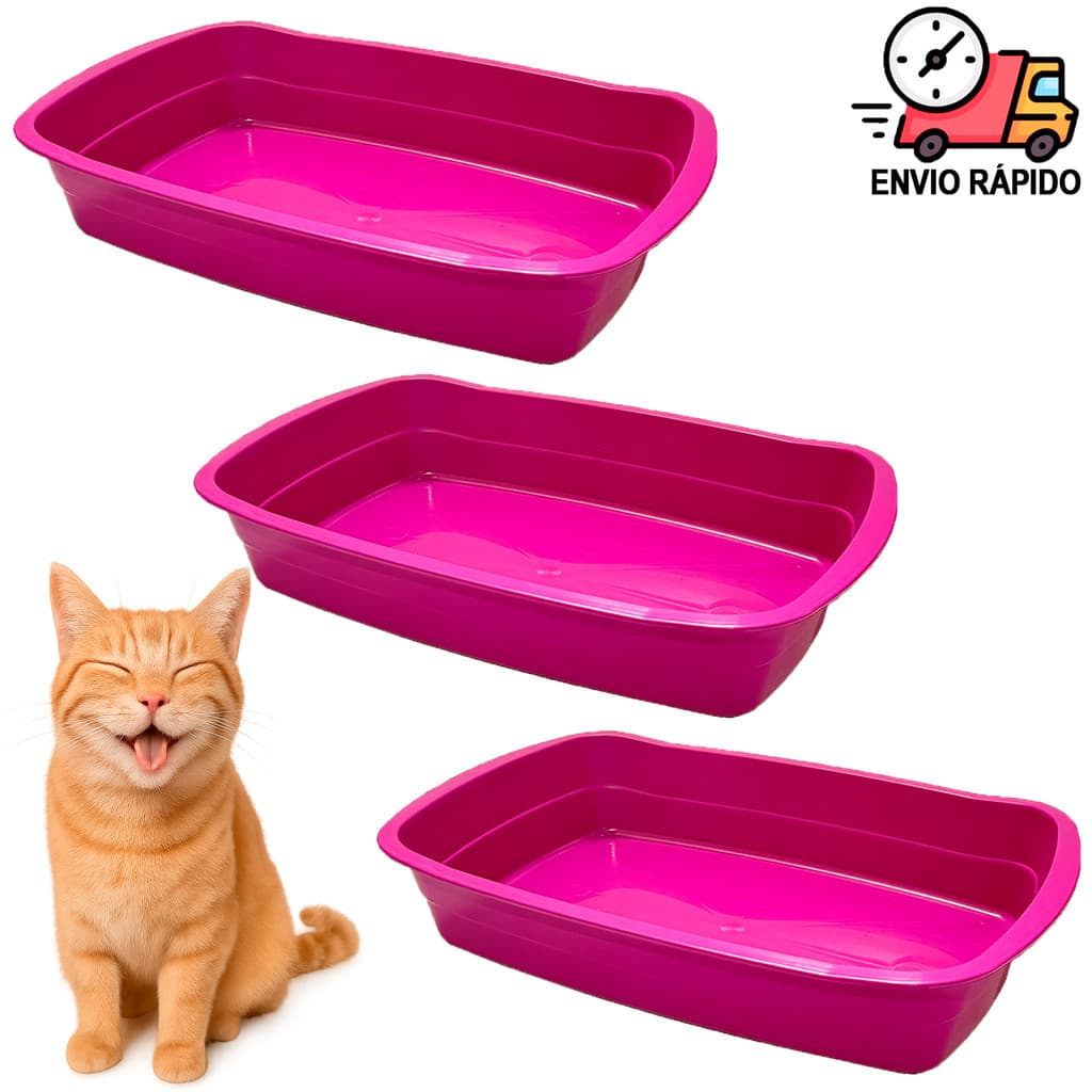 Kit 3 Caixa de Areia Para Gatos 47x31x9 Bandeja Higiênica Para Gatos
