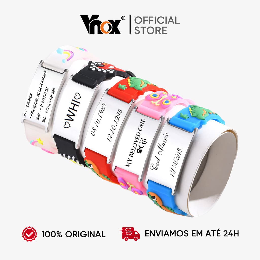 Pulseira Personalizada De Silicone Vnox Para Crianças , De Pulso Ajustável Com Identificação De Nome , Presente , Person