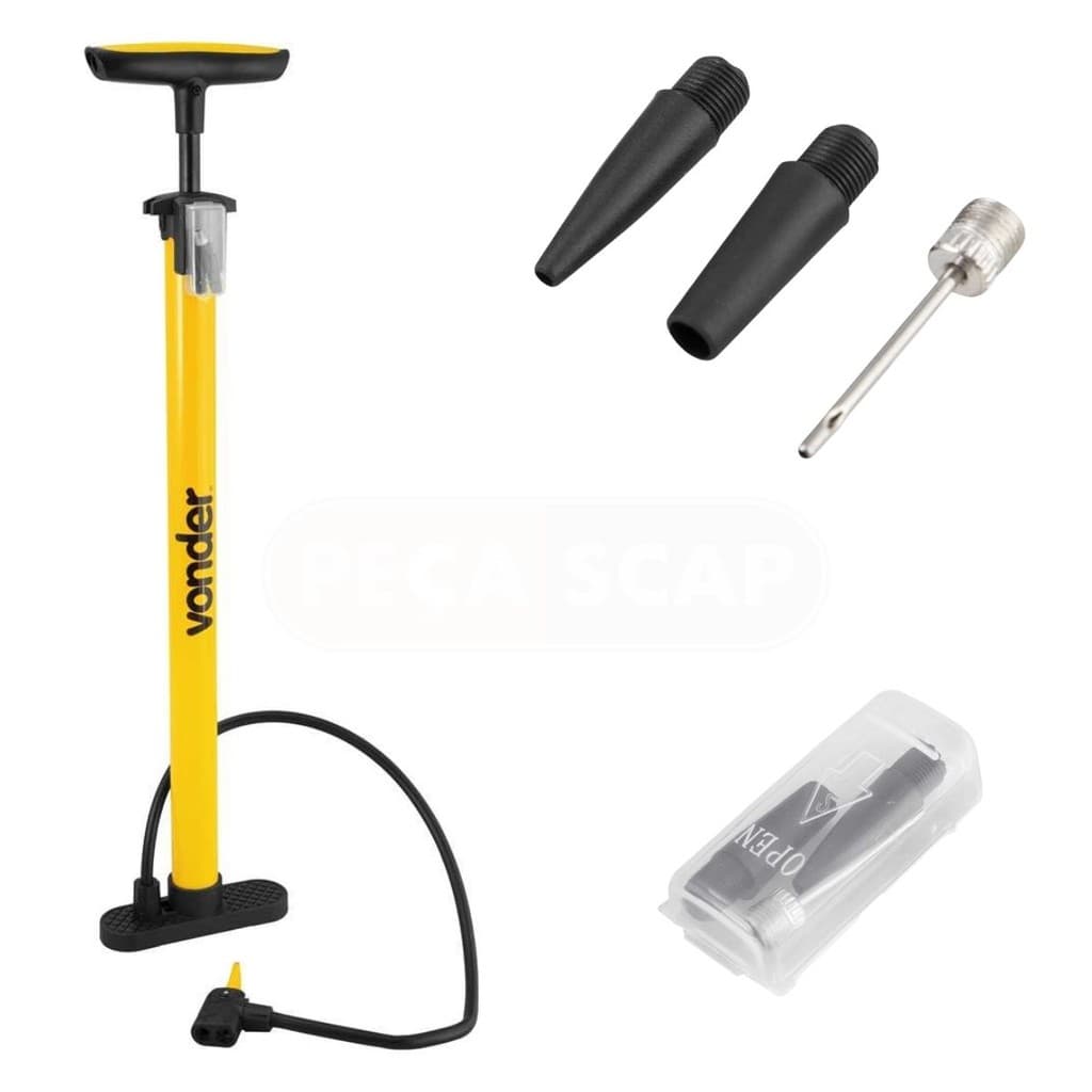 Bomba De Ar Vonder Com Mangueira de 59cm + 3 Bicos para Pneus, Bolas e Infláveis
