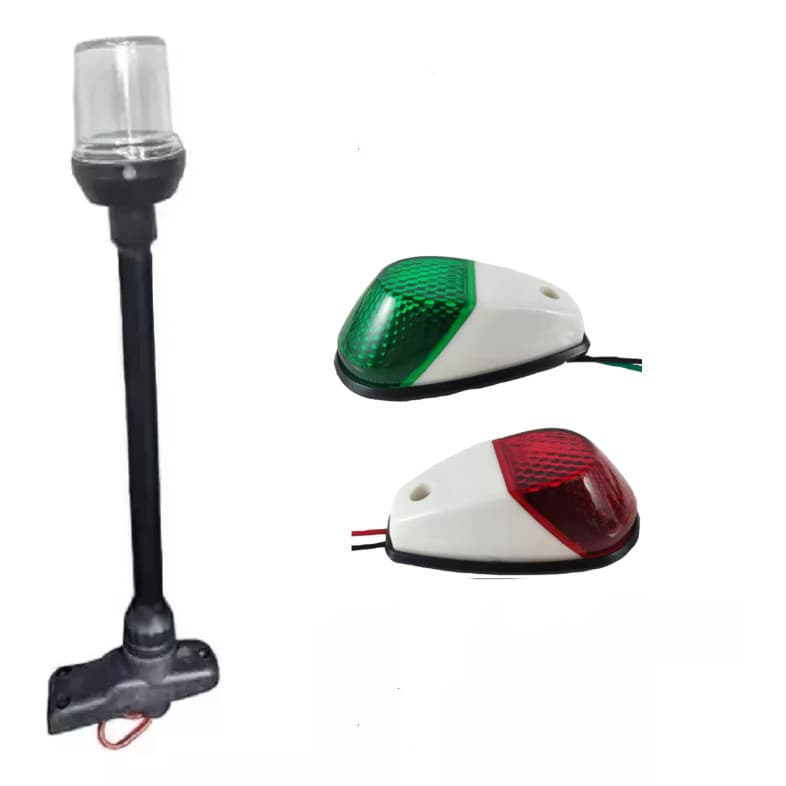 Kit Luz Bombordo e Boreste Branco 5 Leds + Mastro Estrobo Retrátil Preto Alcançado Fundeio - Barco Lancha Veleiro Pesca