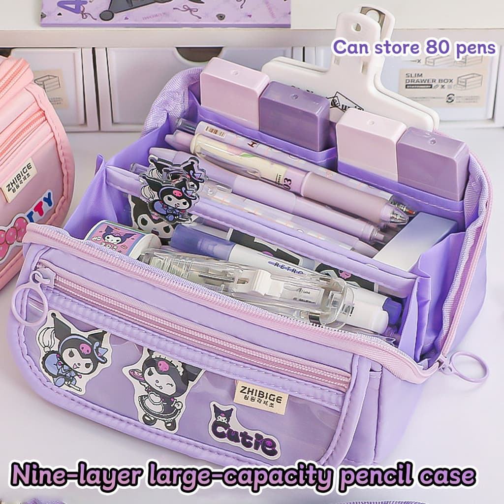 Kawaii Feminino Coração Prisma Lápis Caso Grande Capacidade Estudante De Alto Valor Menina Saco Multifuncional Papelaria