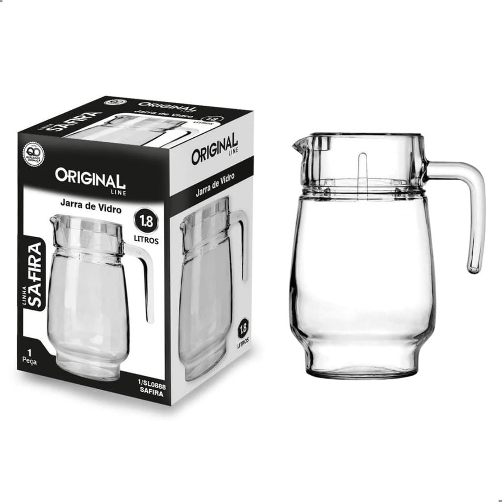 Jarra De Vidro Com Tampa Água Refri Suco Safira 1,8 Litro