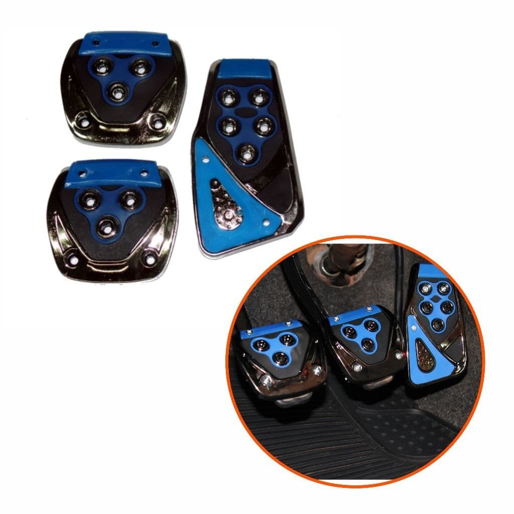 Kit 3 Peças Pedaleiras Esportivas Automotiva Carros Tuning Acessórios Universal azul